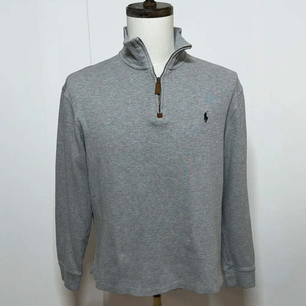 Polo Ralph Lauren Sweater Mens Medium Gray 1/4 Zip Pullover Long Sleeve Preppy